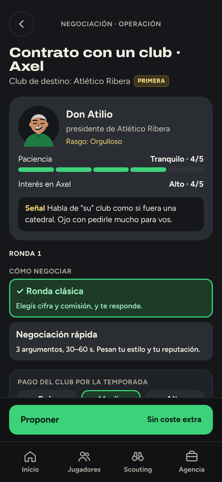 Captura: Negociación con un club